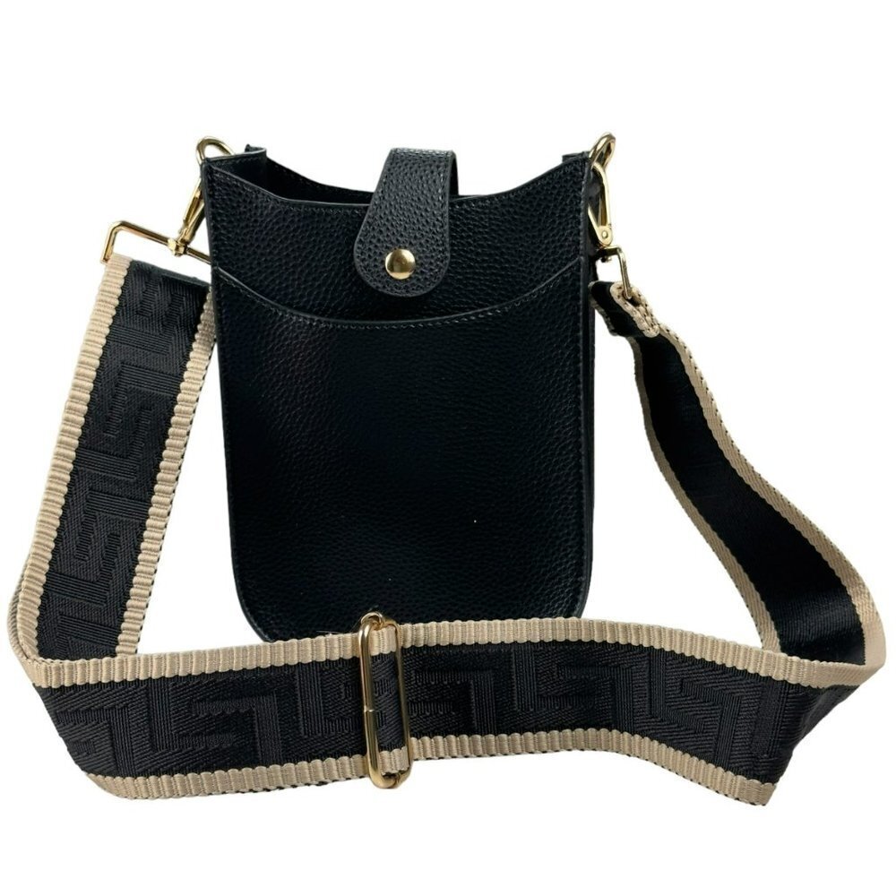 Side Pouch Mini Crossbody Bag Solid Black with Tw… - image 3